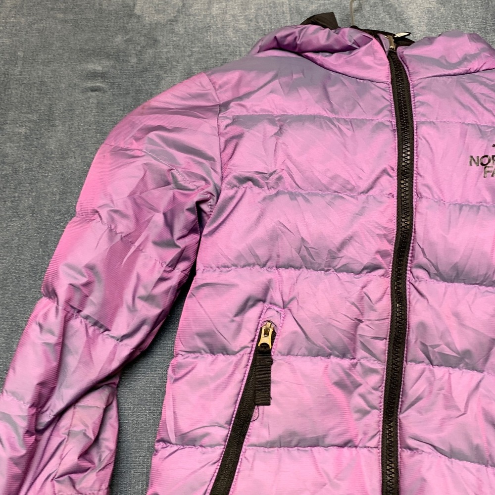 The North Face Puffer Jacket Girls XS Purple Hooded Long Sleeve Winter Full Zip - Picture 5 of 12